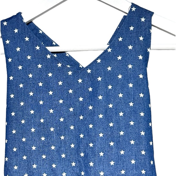 Star Sprinkled Chambray Blue Dress Criss-Cross Back Pull-On Size 14 - Picture 3 of 9